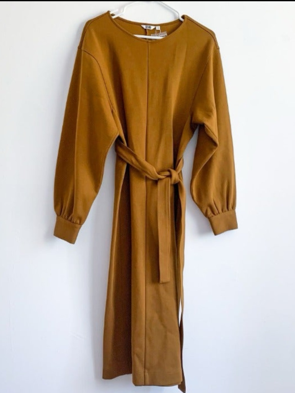 Uniqlo Camel Tie-Waist Midi Dress